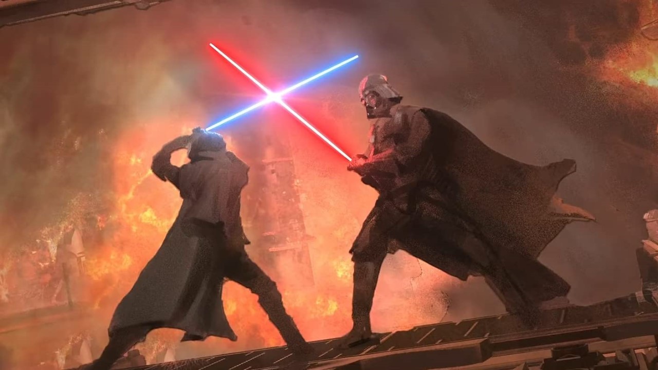 Obi-Wan Kenobi e Darth Vader no anúncio da série Obi-Wan Kenobi