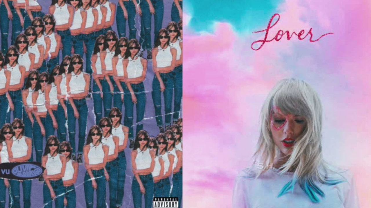 Capa dos singles de dèja vú, de Olivia Rodrigo e Cruel Summer, de Taylor Swift