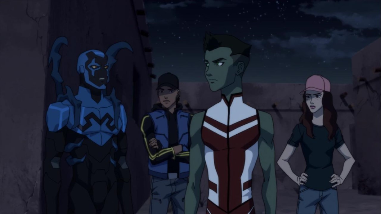 Besouro Azul e outros heróis em cena de Justiça Jovem