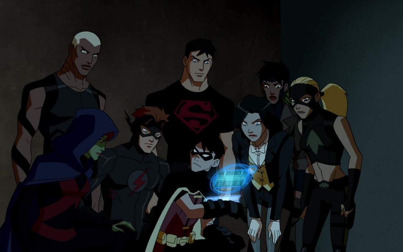 O grupo de heróis em cena de Justiça Jovem