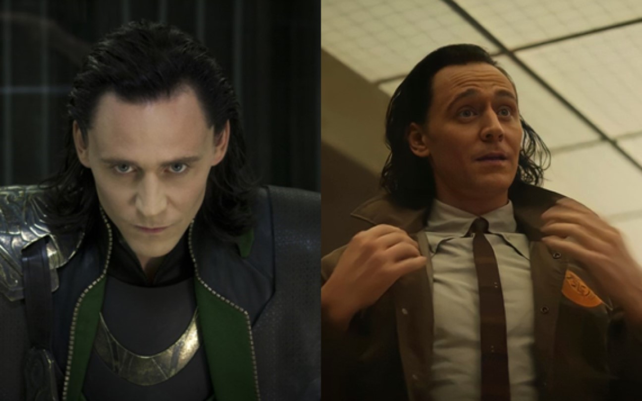 Montagem com Tom Hiddleston em cenas de Os Vingadores e Loki